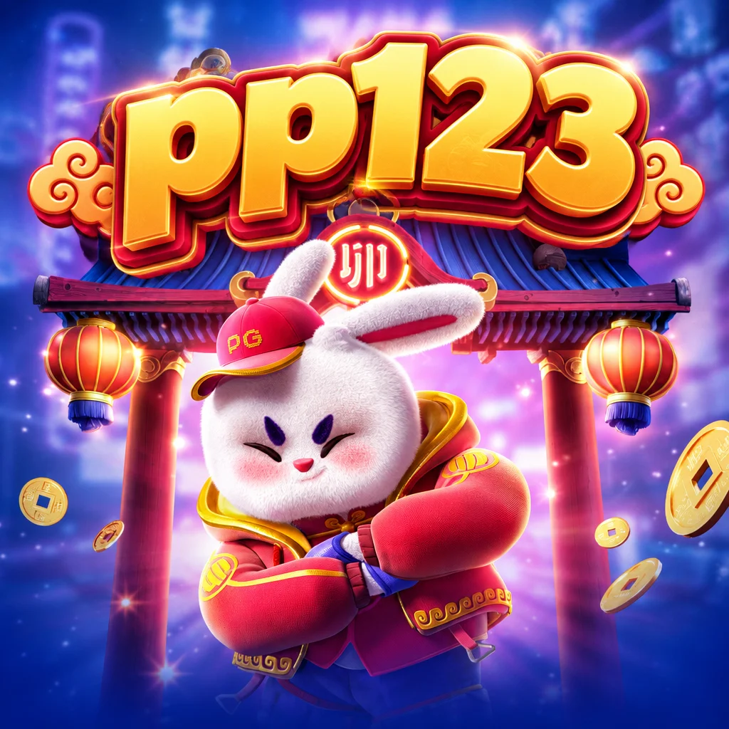 Karakter kelinci bertopi merah di gerbang oriental dalam game Fortune Rabbit pp123